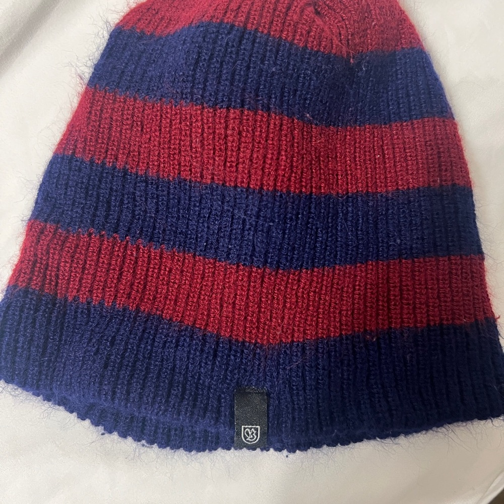 Striped Red and Blue Knit Beanie